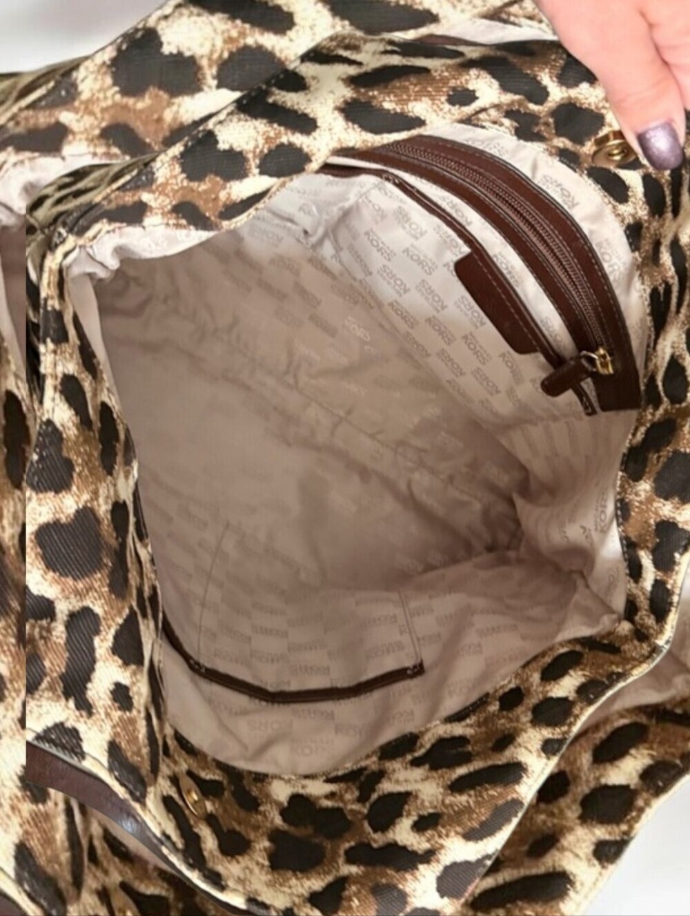 Michael Kors Leopard Print Tote with Brown Leather Straps - Picture 3 of 4